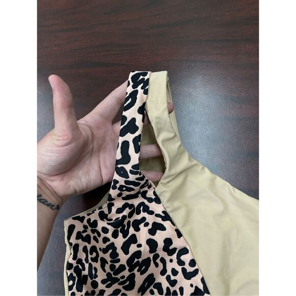 Shein One Shoulder Bikini Top Size Small- Nude and Leopard - Picture 2 of 5